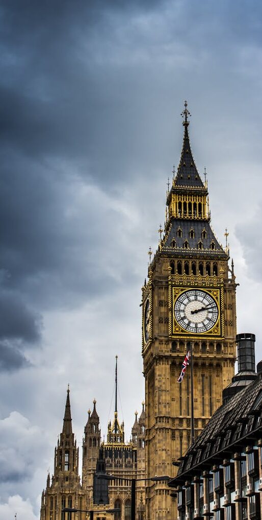 Stunning view of Big Ben in London with dramatic clouds overhead, showcasing iconic architecture.
